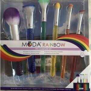 Moda Rainbow Full Face 7pc Makeup Brush Set & make up bag New in Box 100% vegan